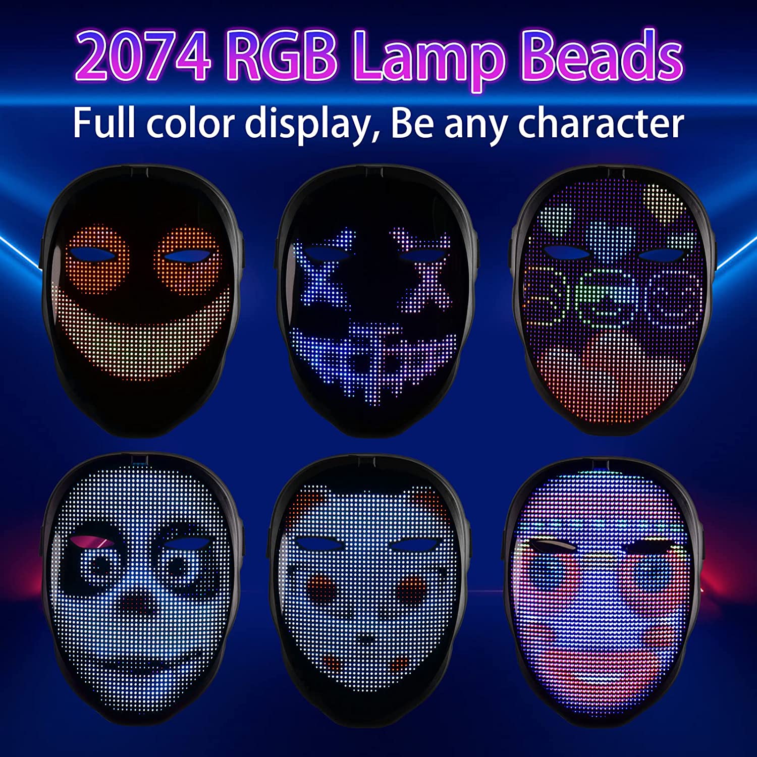 Bluetooth RGB Light Up LED Mask Diy Picture Animation Text Halloween Christmas Carnival Costume Party Game Child Masks Deco GIFT