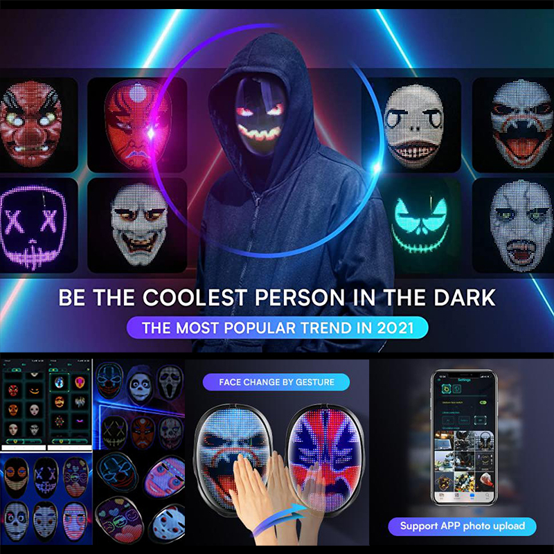Bluetooth RGB Light Up LED Mask Diy Picture Animation Text Halloween Christmas Carnival Costume Party Game Child Masks Deco GIFT