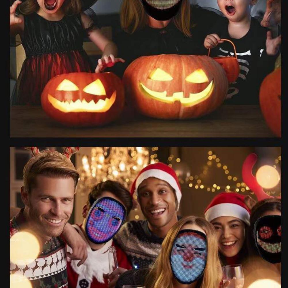 Bluetooth RGB Light Up LED Mask Diy Picture Animation Text Halloween Christmas Carnival Costume Party Game Child Masks Deco GIFT