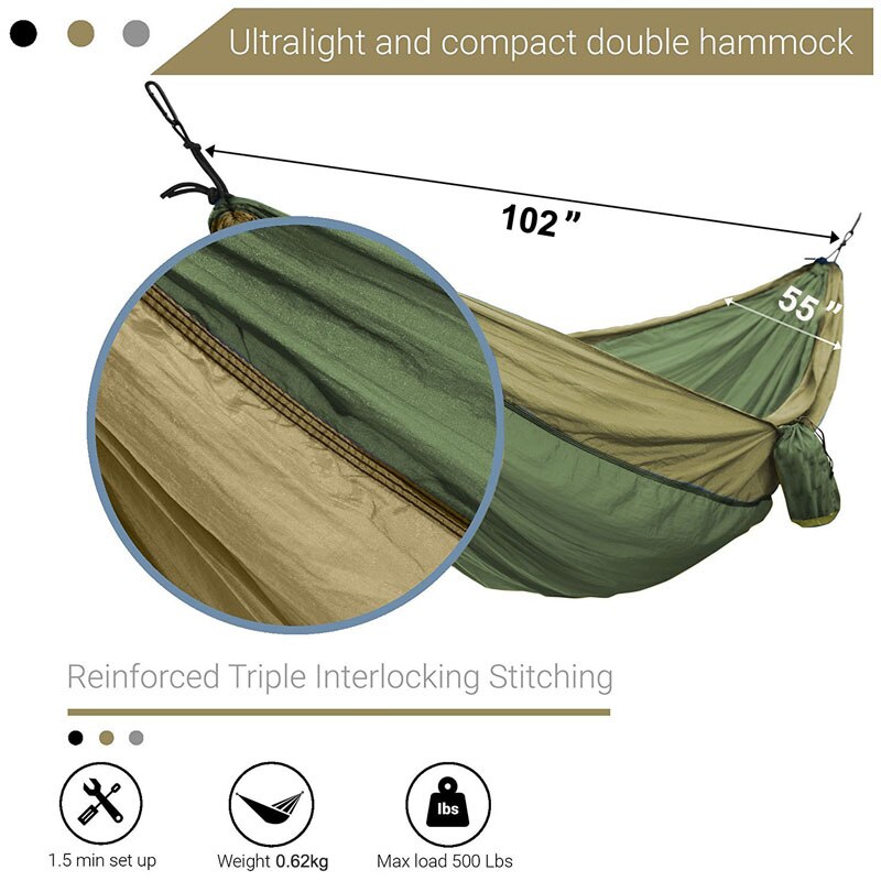 Solid Color Parachute Hammock with Hammock straps and upgrade carabiner Camping Survival travel Double Person outdoor furniture
