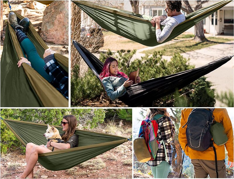 Solid Color Parachute Hammock with Hammock straps and upgrade carabiner Camping Survival travel Double Person outdoor furniture