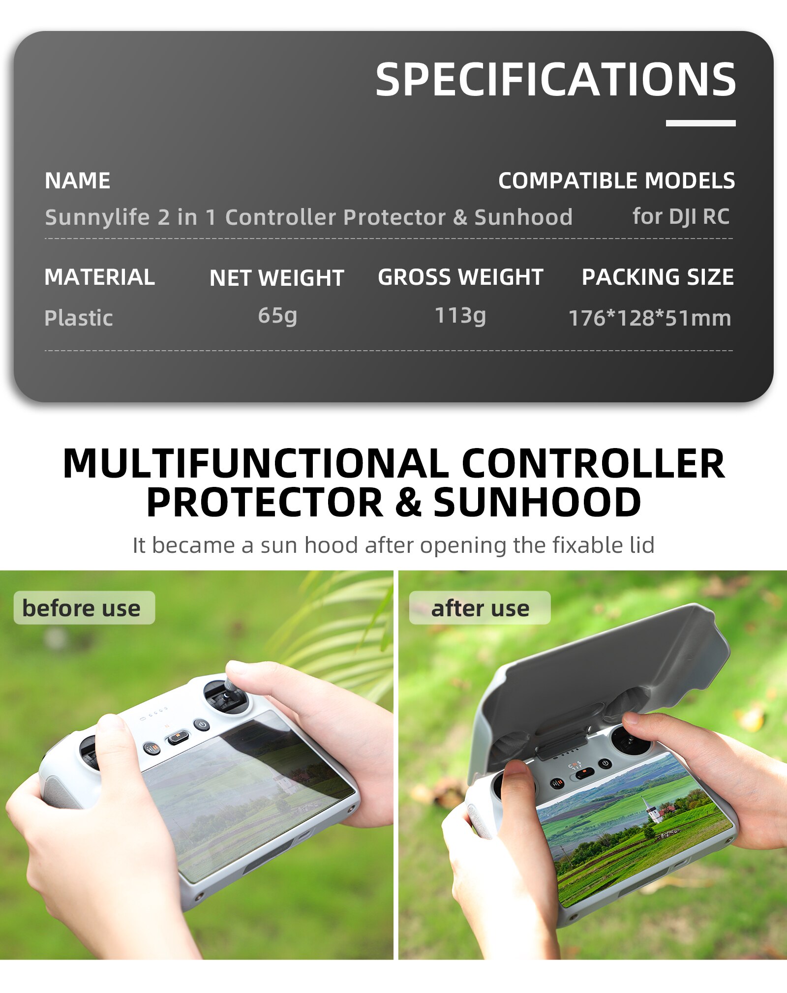 For DJI RC Remote Controller Sun Hood and Remote Cover Multifunctional Two-in-one for DJI MINI 3 PRO Foldable Controller Hood