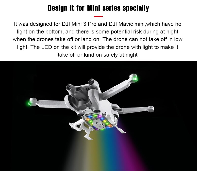 LED Foldable Landing Gear for Mini 3 Pro Drone Extended Landing Skid Lens Anti-drop Protective for DJI Mini 3 PRO Accessories