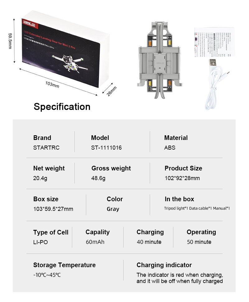 LED Foldable Landing Gear for Mini 3 Pro Drone Extended Landing Skid Lens Anti-drop Protective for DJI Mini 3 PRO Accessories