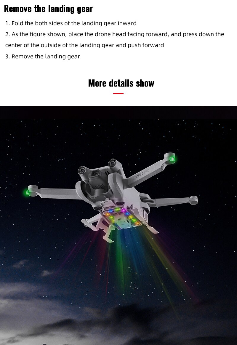 LED Foldable Landing Gear for Mini 3 Pro Drone Extended Landing Skid Lens Anti-drop Protective for DJI Mini 3 PRO Accessories