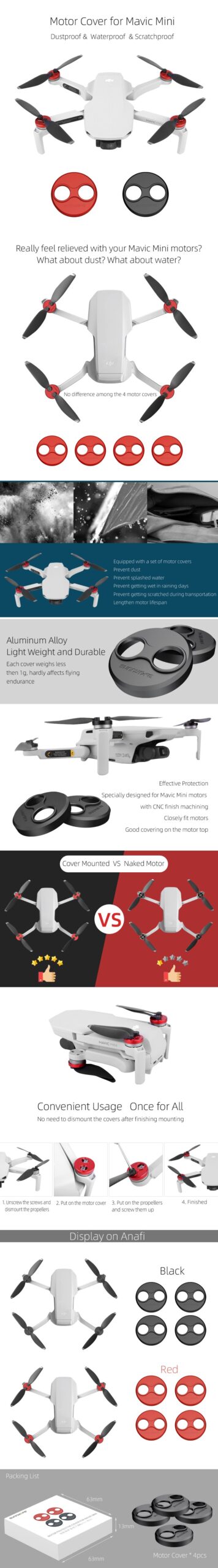 Aluminum Alloy Motor Cover Cap for DJI Mini 3 Pro Drone Dust-proof Engine Protector Guard Protective for DJI Mini SE Accessories