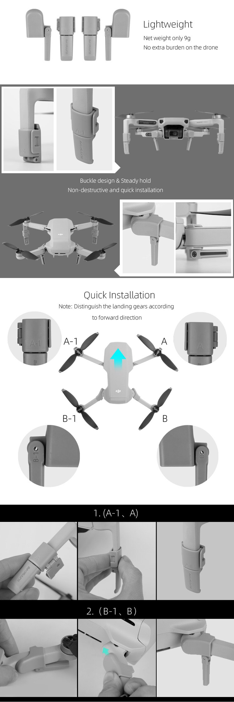 Collapsible Landing Gear Leg for Mavic Mini 2/SE Skid Heightened Tripod Damping Stabilizers Leg for DJI Mavic Mini 2 Accessories