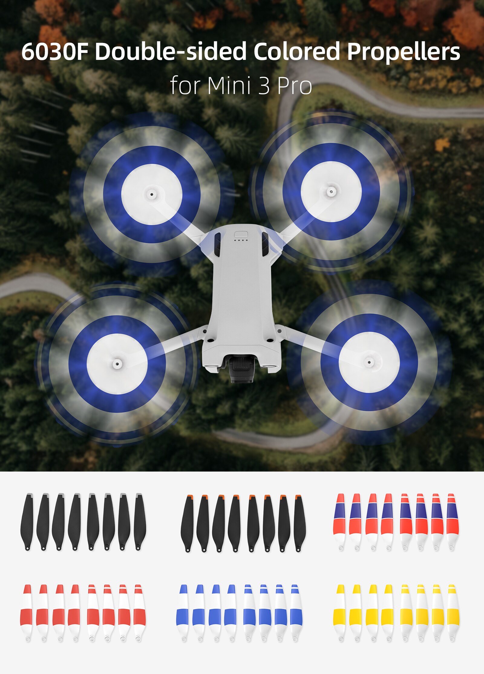 Sunnylife 8pcs Propellers for DJI Mini 3 Pro Drone 6030F Prop Accessories Less Lower Noise Reduction Quick Release Propeller