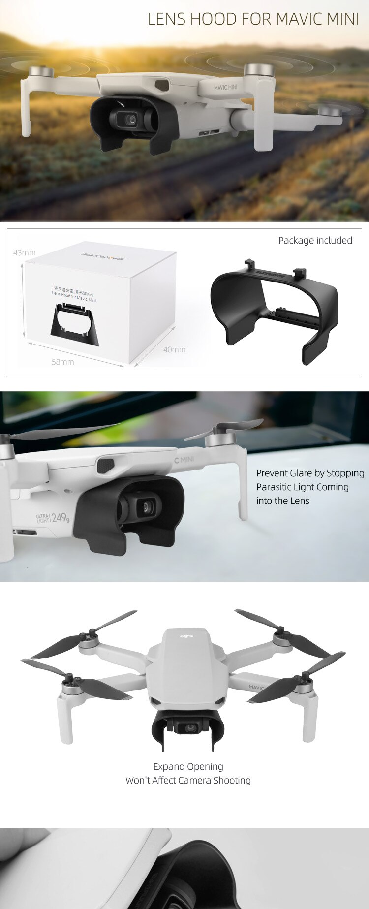 Sunshade Lens Hood for DJI Mavic Mini Drone Lens Cap Protector Gimbal Camera Guard Anti-Glare Shield for DJI MINI SE Accessories