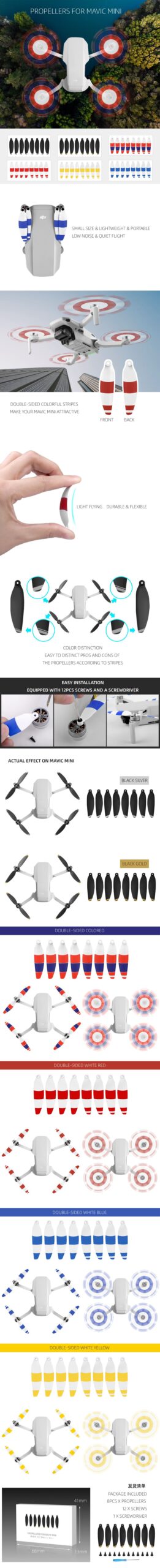 4 Pairs Mavic Mini Propellers 4726F Foldable Low Noise Color Propellers for DJI Mavic Mini 2 Blade Accessories