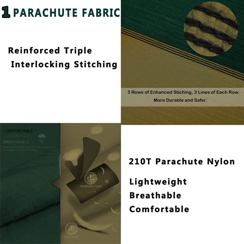 210T Nylon Parachute Hammock Light Weight Outdoor Camping Portable Single Hammock with hammock ropes and hammock carabiners