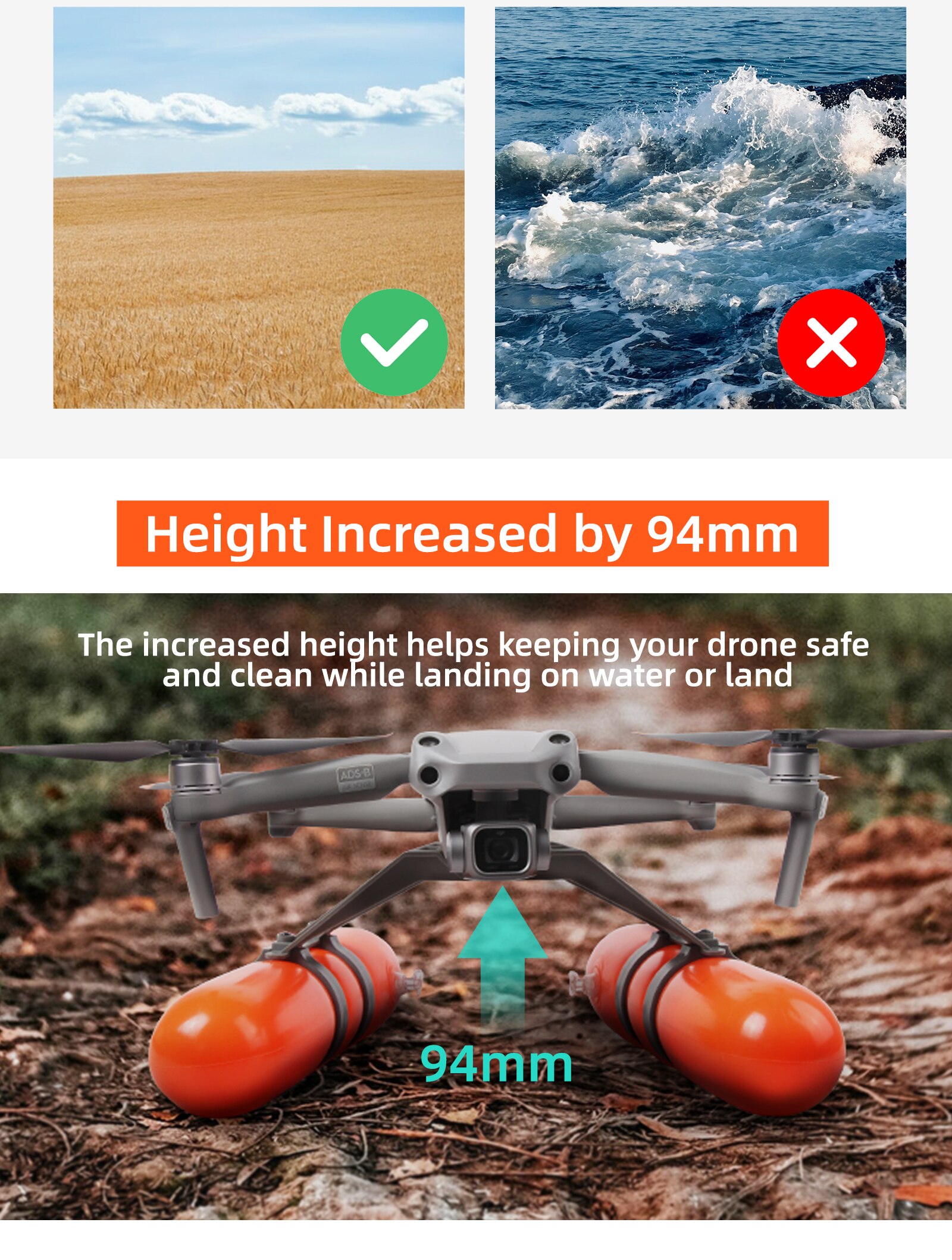 Inflatable Style Landing on Water Floating Stick for DJI MAVIC AIR 2S Landing Gear Floating Kit Landing Training Skid