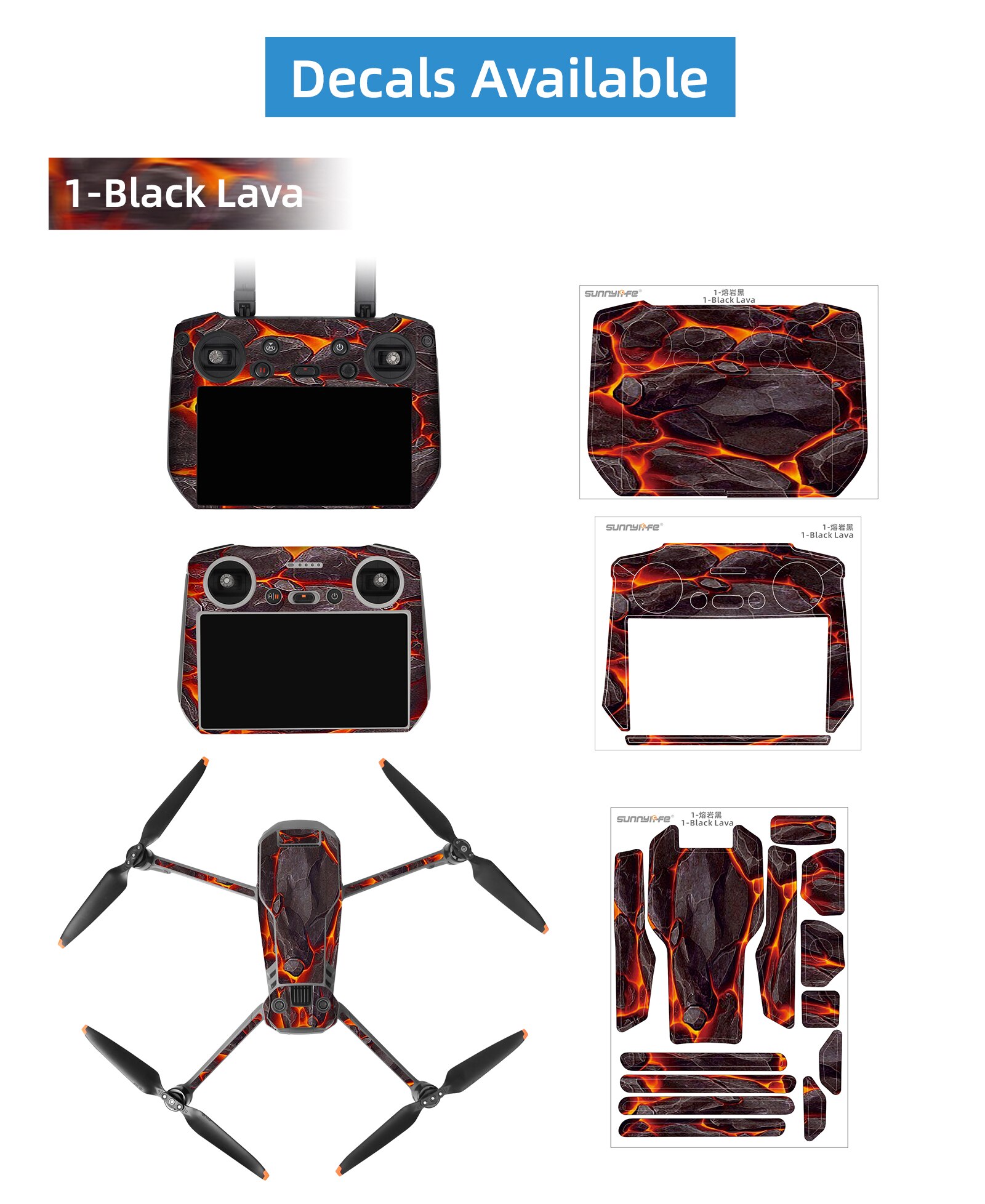 Decal Style PVC Skin Stickers for DJI Mavic 3 PRO Decal Skin Sticker Drone Body + Remote Controller+Arm Stickers Accessories