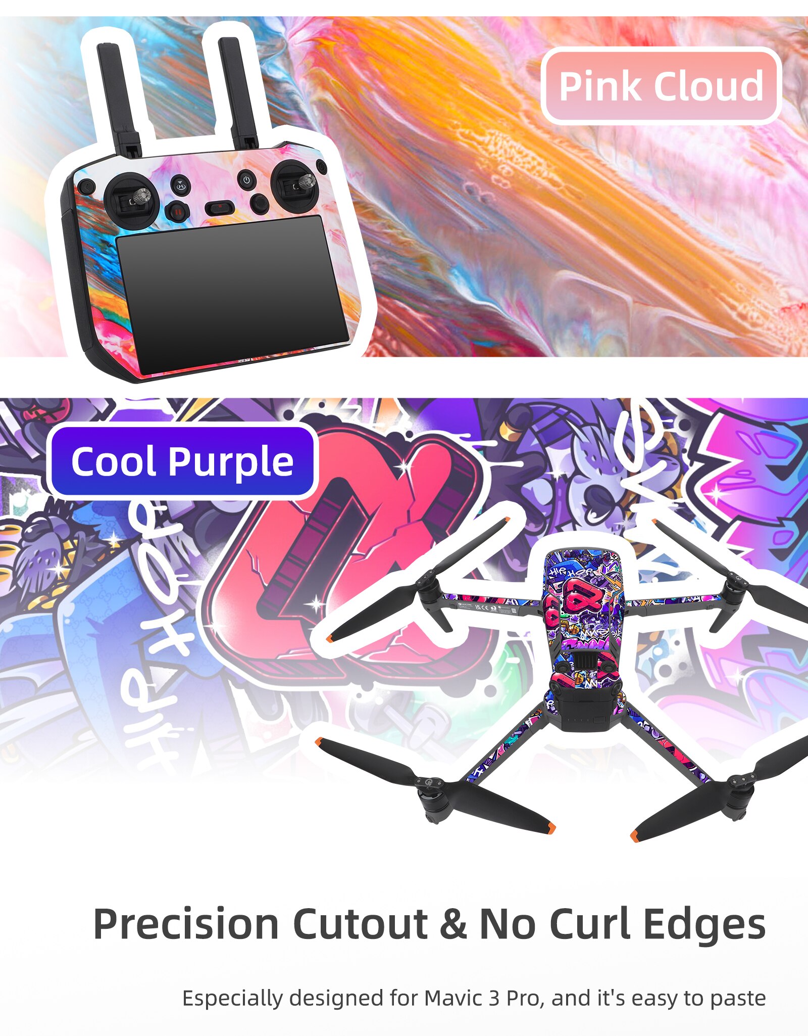 Decal Style PVC Skin Stickers for DJI Mavic 3 PRO Decal Skin Sticker Drone Body + Remote Controller+Arm Stickers Accessories