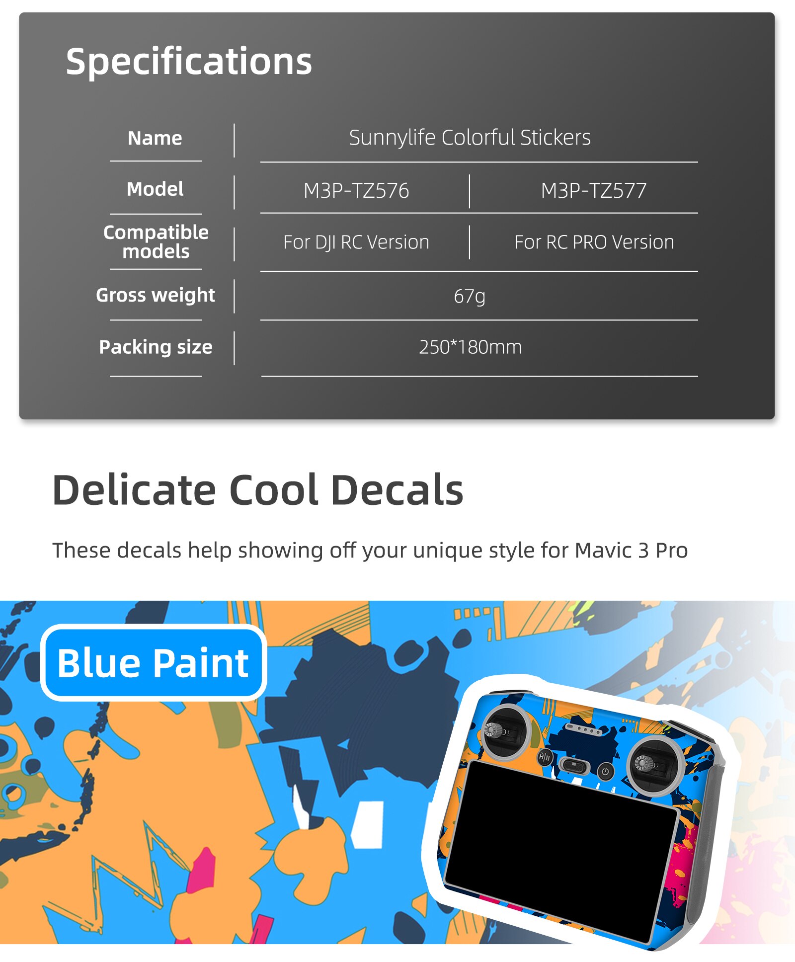 Decal Style PVC Skin Stickers for DJI Mavic 3 PRO Decal Skin Sticker Drone Body + Remote Controller+Arm Stickers Accessories