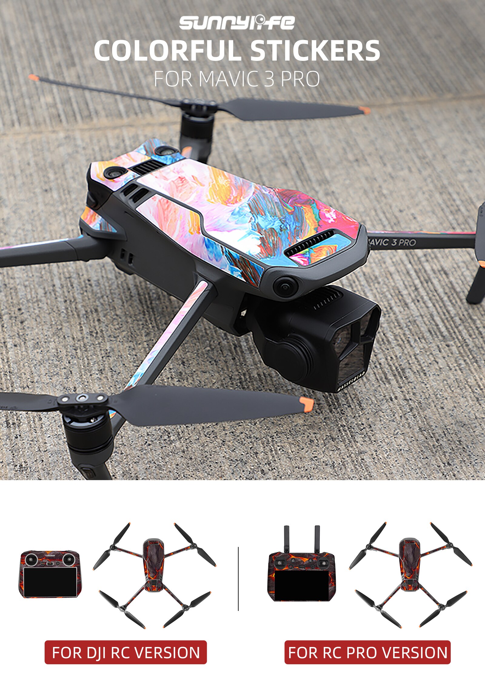Decal Style PVC Skin Stickers for DJI Mavic 3 PRO Decal Skin Sticker Drone Body + Remote Controller+Arm Stickers Accessories