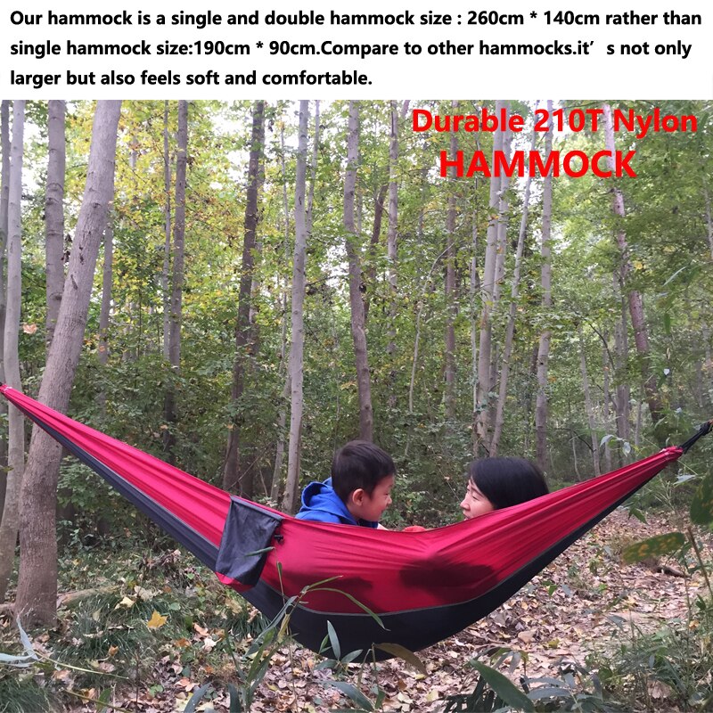 210T Nylon Parachute Hammock Light Weight Outdoor Camping Portable Single Hammock with hammock ropes and hammock carabiners