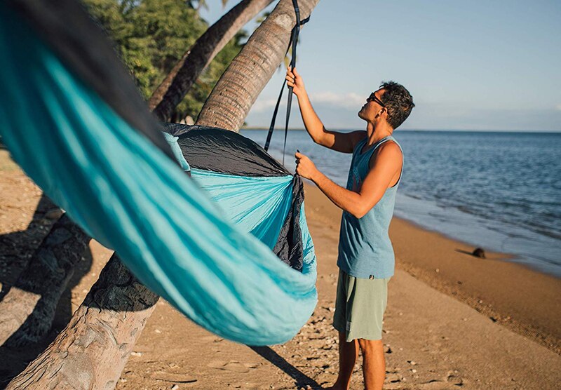 210T Nylon Parachute Hammock Light Weight Outdoor Camping Portable Single Hammock with hammock ropes and hammock carabiners