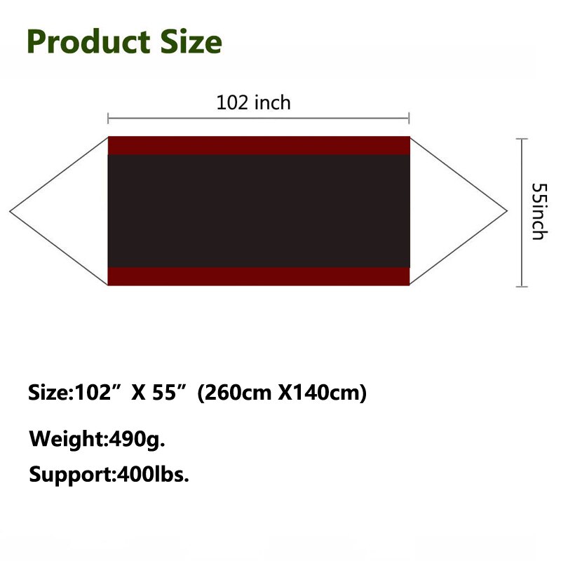 210T Nylon Parachute Hammock Light Weight Outdoor Camping Portable Single Hammock with hammock ropes and hammock carabiners