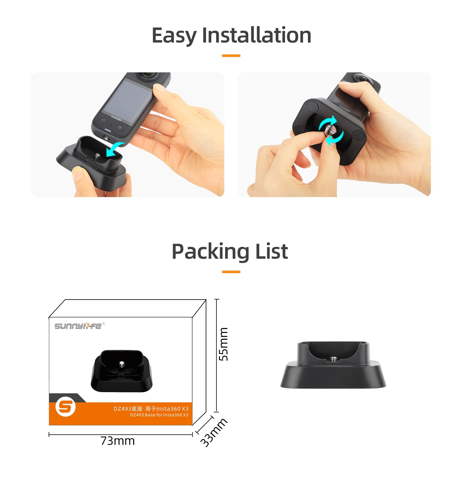 For Insta360 Panoramic Camera Desktop Support Bracket Plastic 1/4 Screw Fixed Vertical Base For Insta360 X3 Camera Accessories