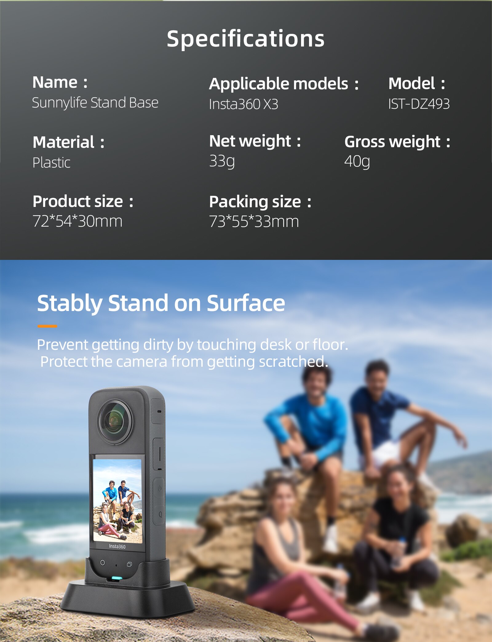 For Insta360 Panoramic Camera Desktop Support Bracket Plastic 1/4 Screw Fixed Vertical Base For Insta360 X3 Camera Accessories