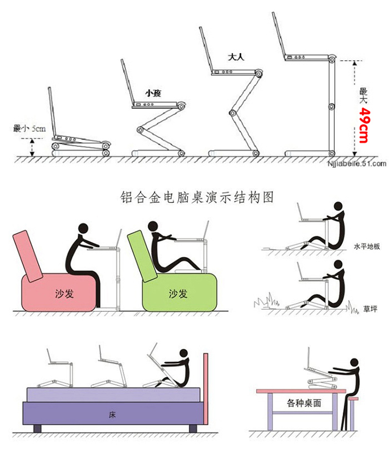 Adjustable Portable Laptop Table Stand Lap Sofa Bed Tray Computer Notebook Desk bed table with Mouse Board ZW-CD05