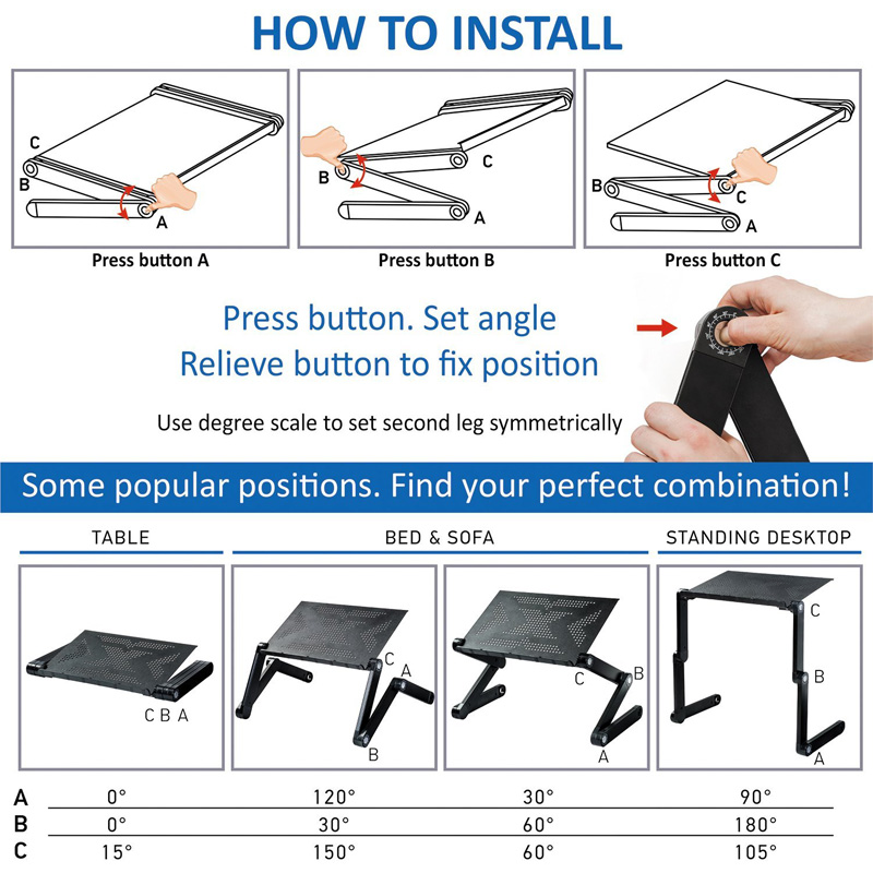 Adjustable Portable Laptop Table Stand Lap Sofa Bed Tray Computer Notebook Desk bed table