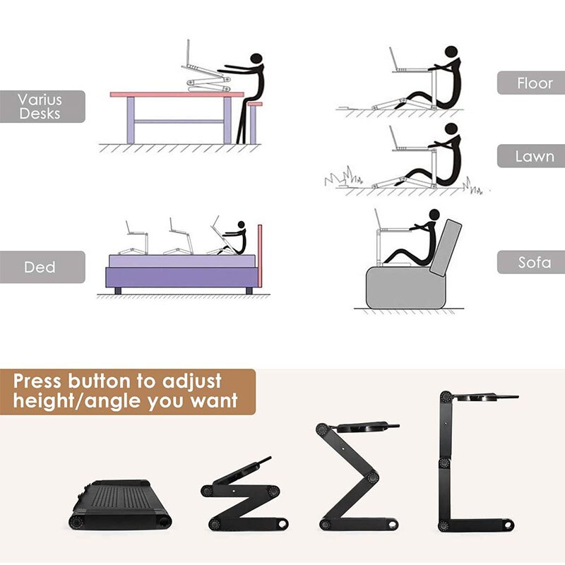 Adjustable Portable Laptop Table Stand Lap Sofa Bed Tray Computer Notebook Desk bed table with Mouse Board ZW-CD05
