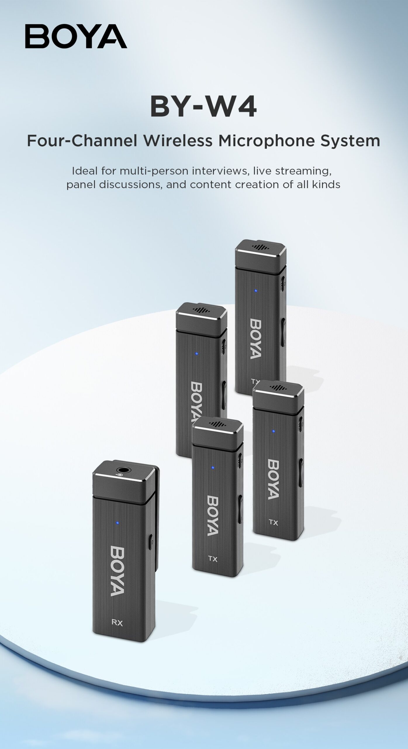 BOYA BY-W4 4-Channel Wireless Lavalier Lapel Microphone for iPhone Camera Samartphone Video Recording Podcast YouTube Streaming