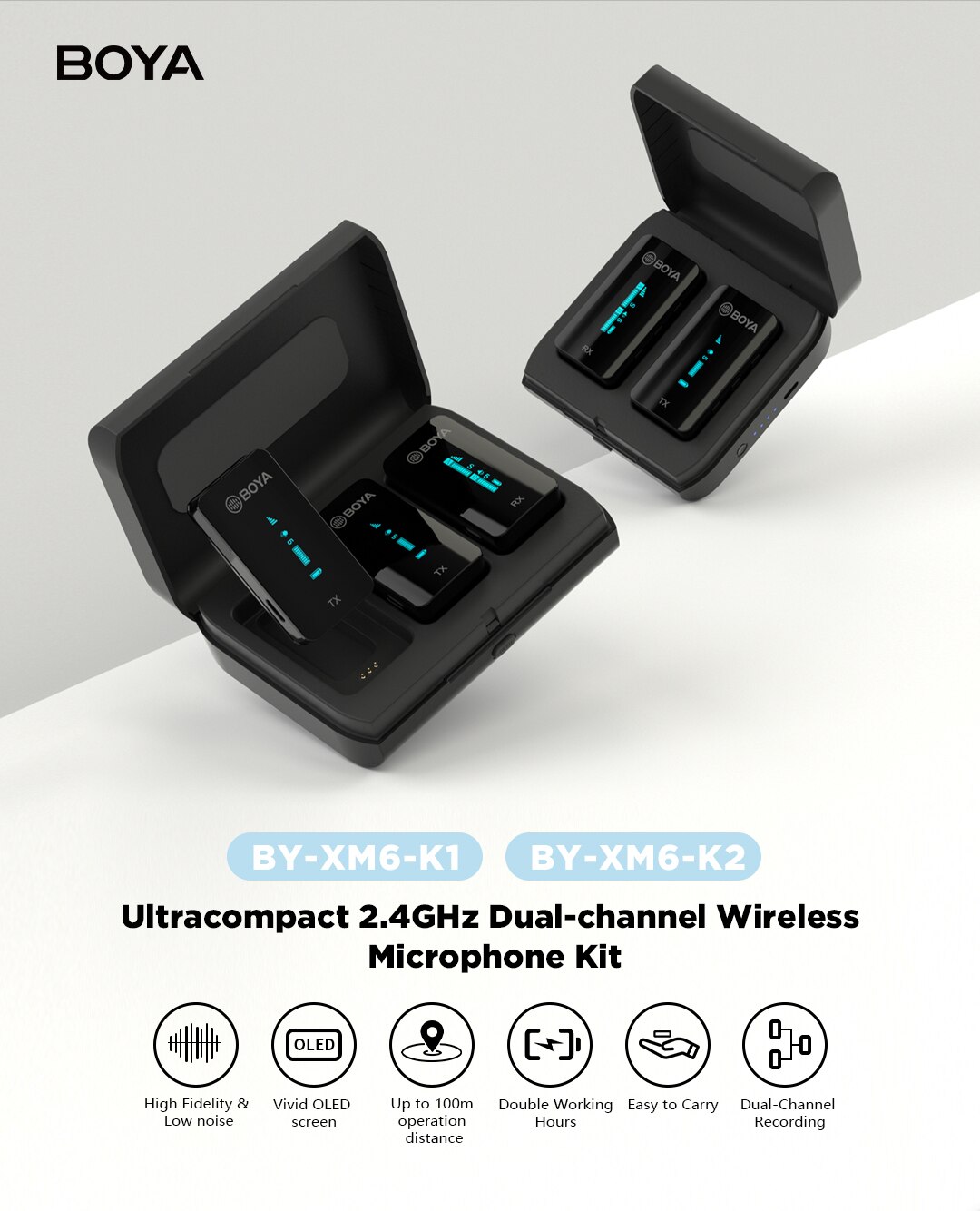 BOYA BY-XM6-K1-K6 Wireless Lavalier Microphone Portable Audio Video Recording Mic with Charging Case for Smartphone Camera Vlog