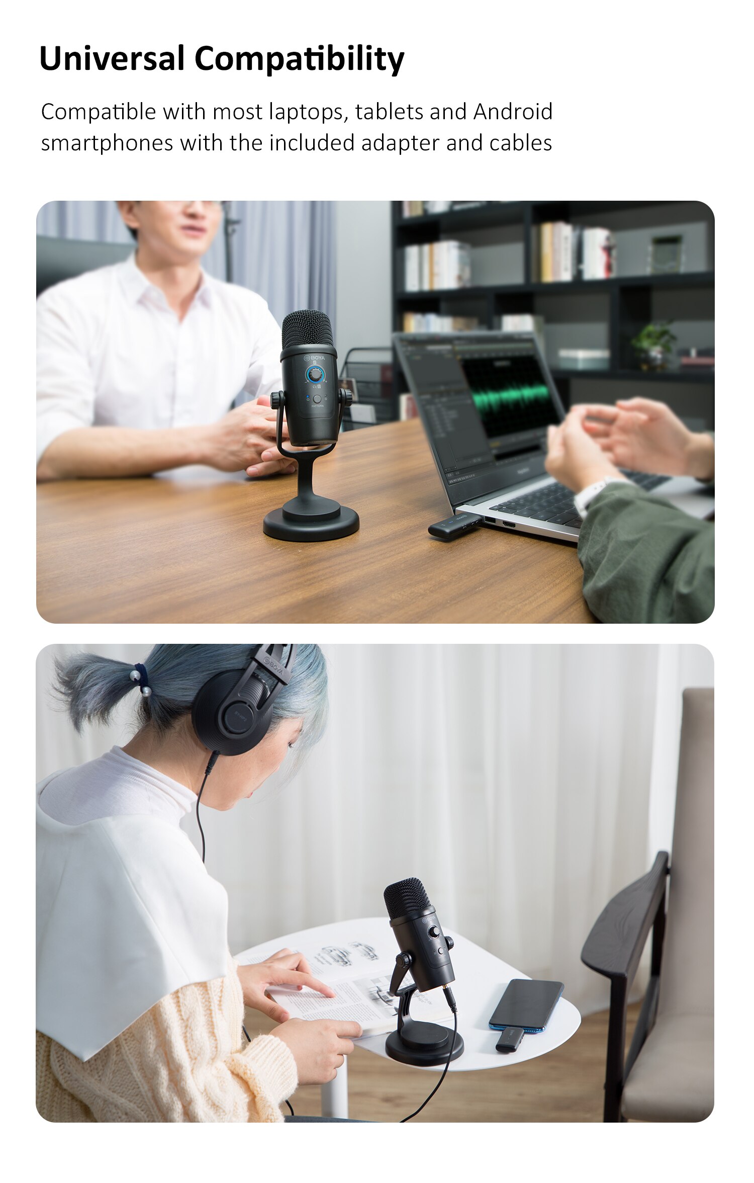 BOYA USB Condenser Wireless Microphone BY-PM500W Professional Mic for PC Laptop Streaming Recording Vocals Voice Gaming Metting