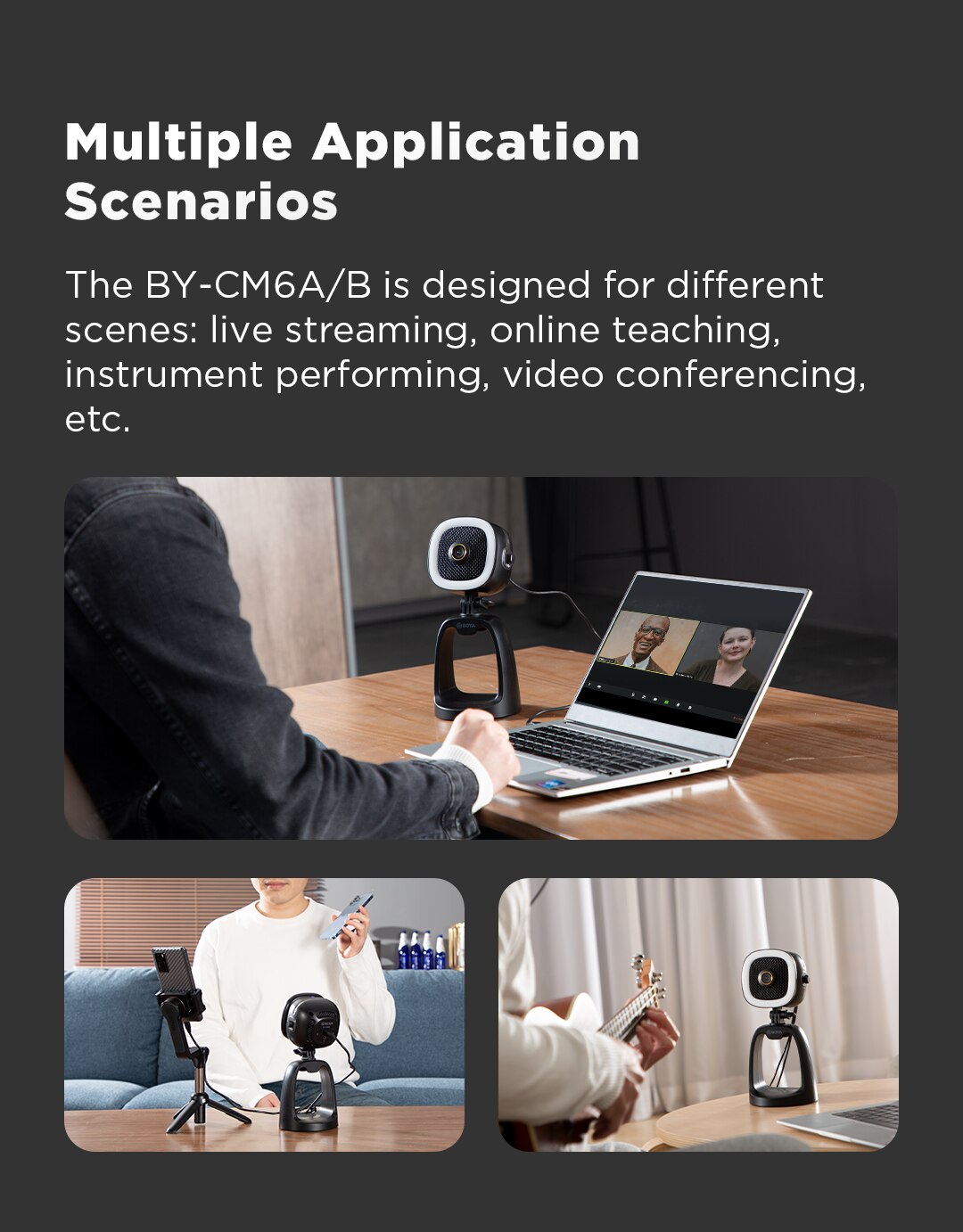 BOYA BY-CM6A/B Professional USB Condenser Microphones with LED Fill Light For PC Computer Singing Streaming Recording Studio