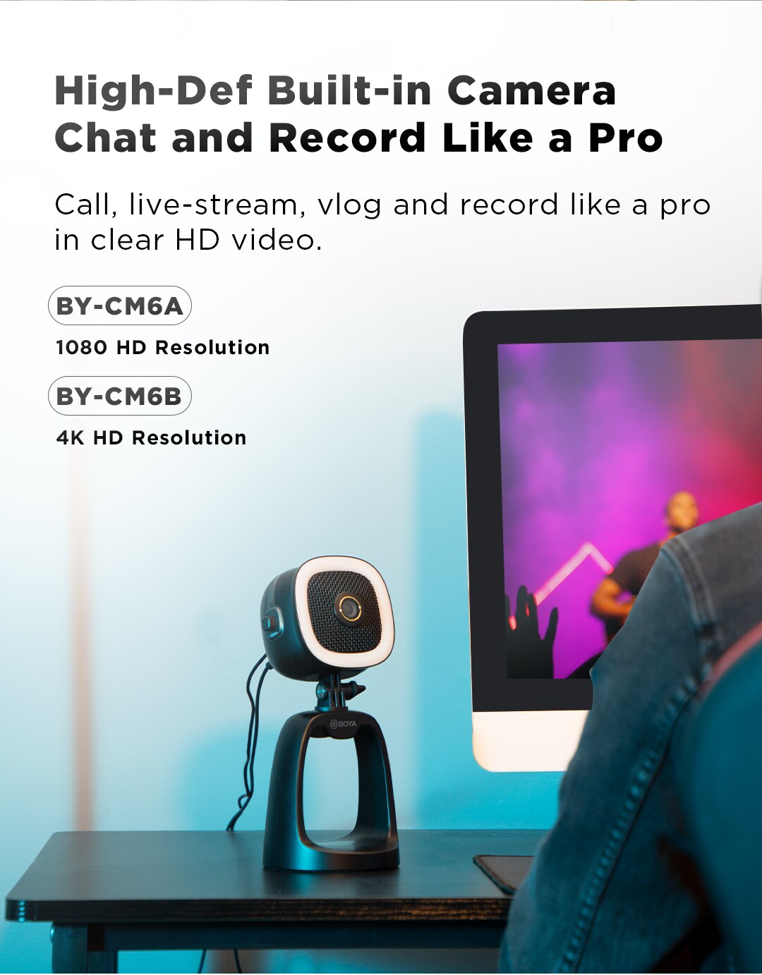 BOYA BY-CM6A/B Professional USB Condenser Microphones with LED Fill Light For PC Computer Singing Streaming Recording Studio