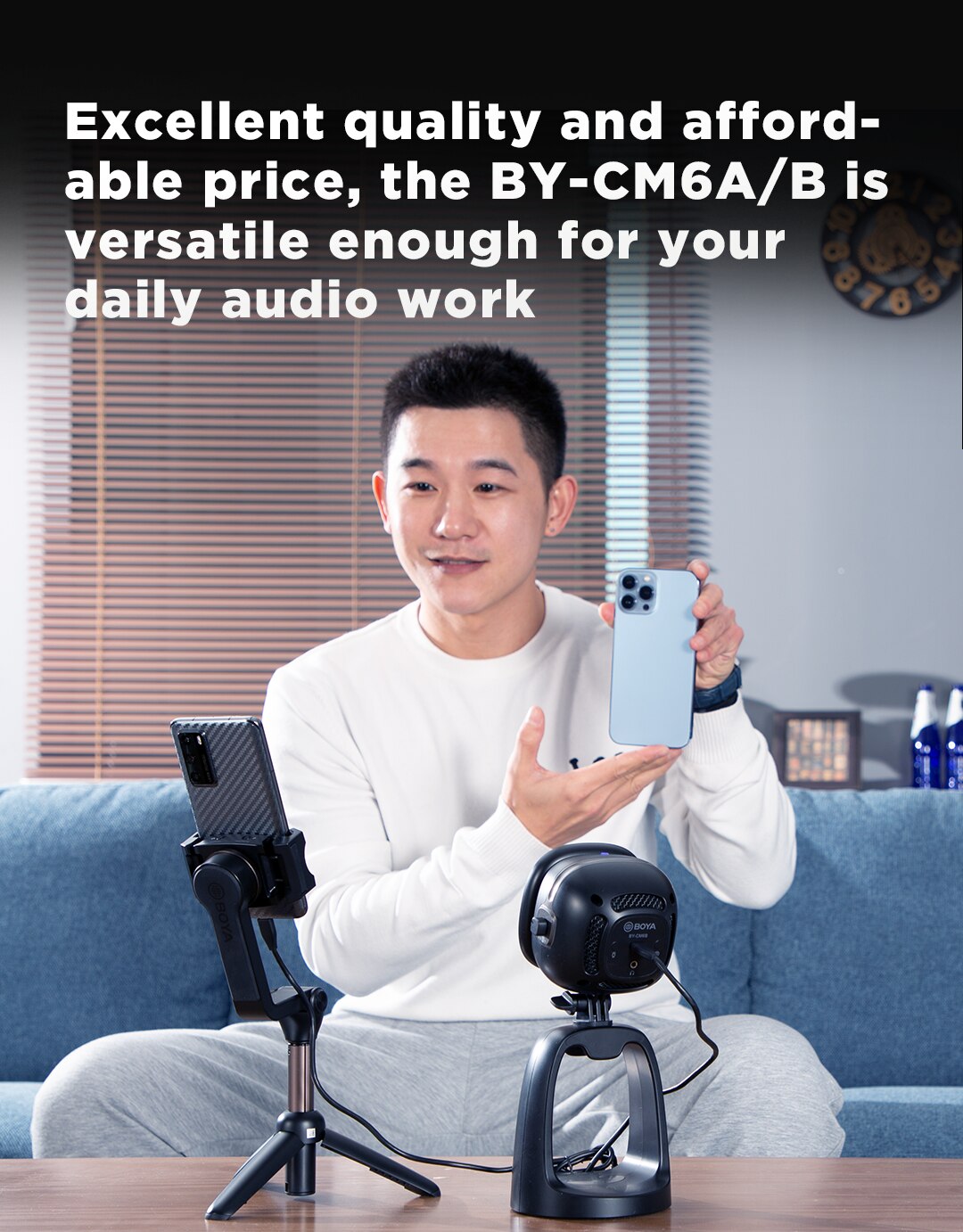BOYA BY-CM6A/B Professional USB Condenser Microphones with LED Fill Light For PC Computer Singing Streaming Recording Studio
