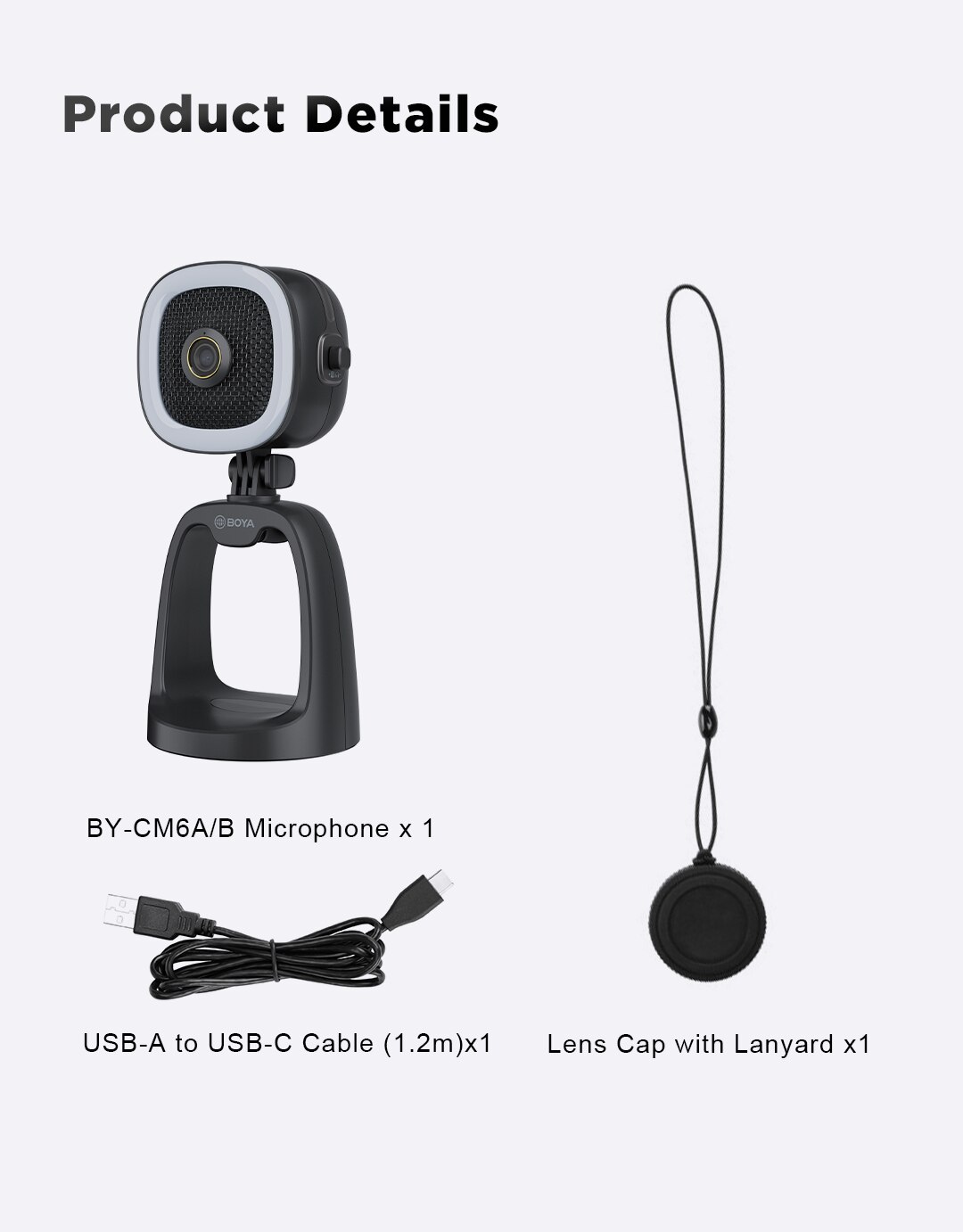 BOYA BY-CM6A/B Professional USB Condenser Microphones with LED Fill Light For PC Computer Singing Streaming Recording Studio