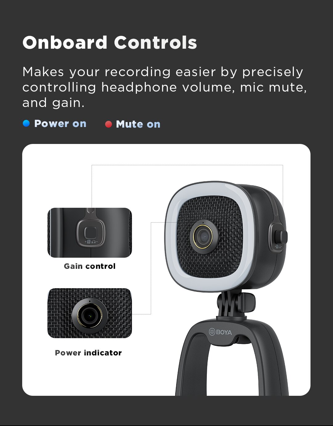 BOYA BY-CM6A/B Professional USB Condenser Microphones with LED Fill Light For PC Computer Singing Streaming Recording Studio