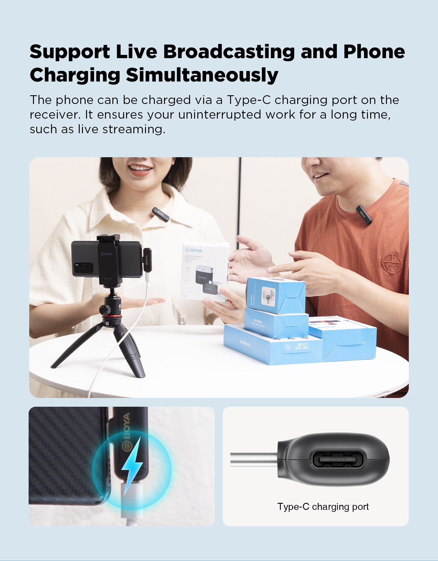 BOYA BY-WM3T2 U1/D1 Wireless lavalier Lapel Recording Microphone Type-C iphone for Mobile Phone/Tablet/Laptop Live Streams Vlog