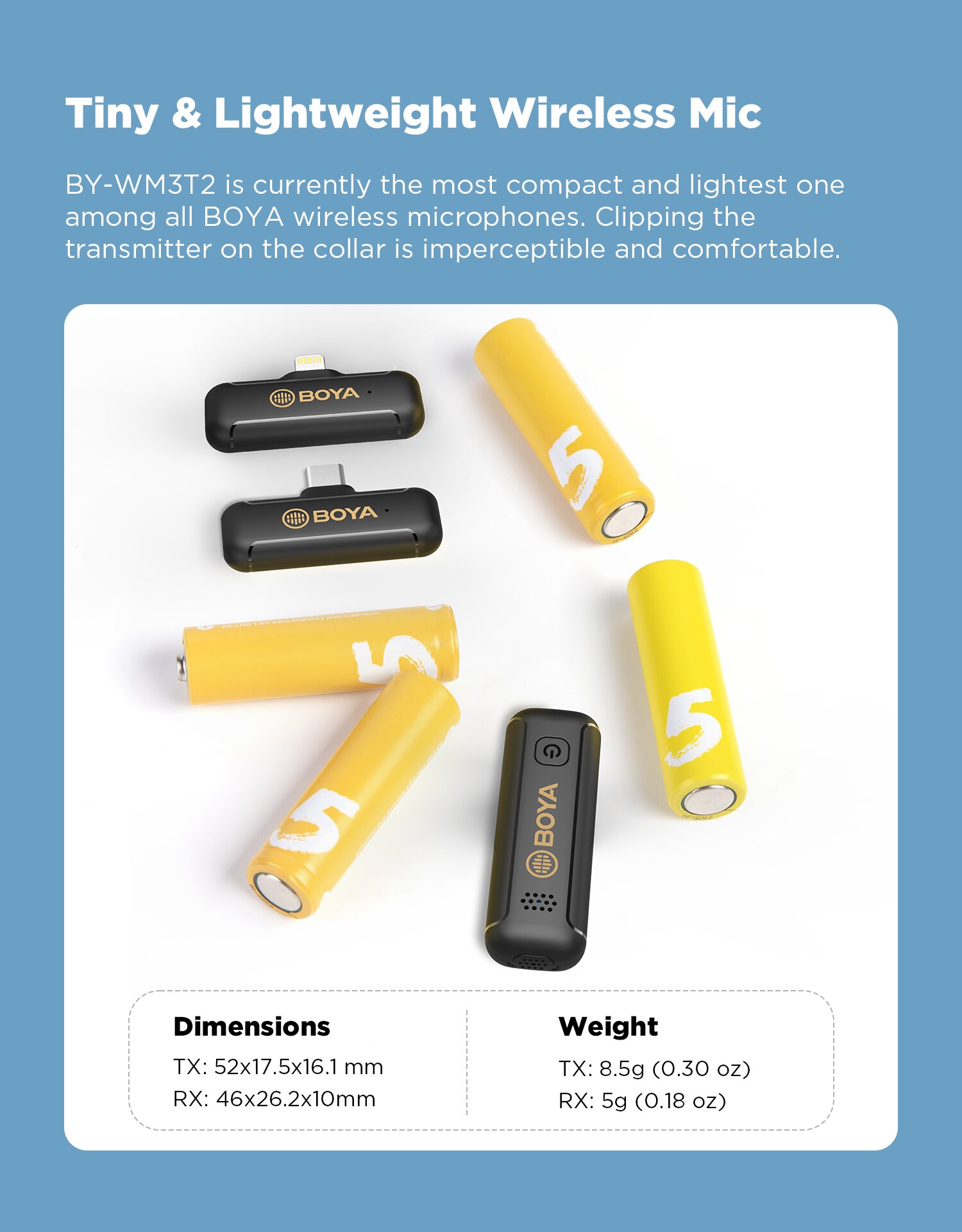 BOYA BY-WM3T2 U1/D1 Wireless lavalier Lapel Recording Microphone Type-C iphone for Mobile Phone/Tablet/Laptop Live Streams Vlog
