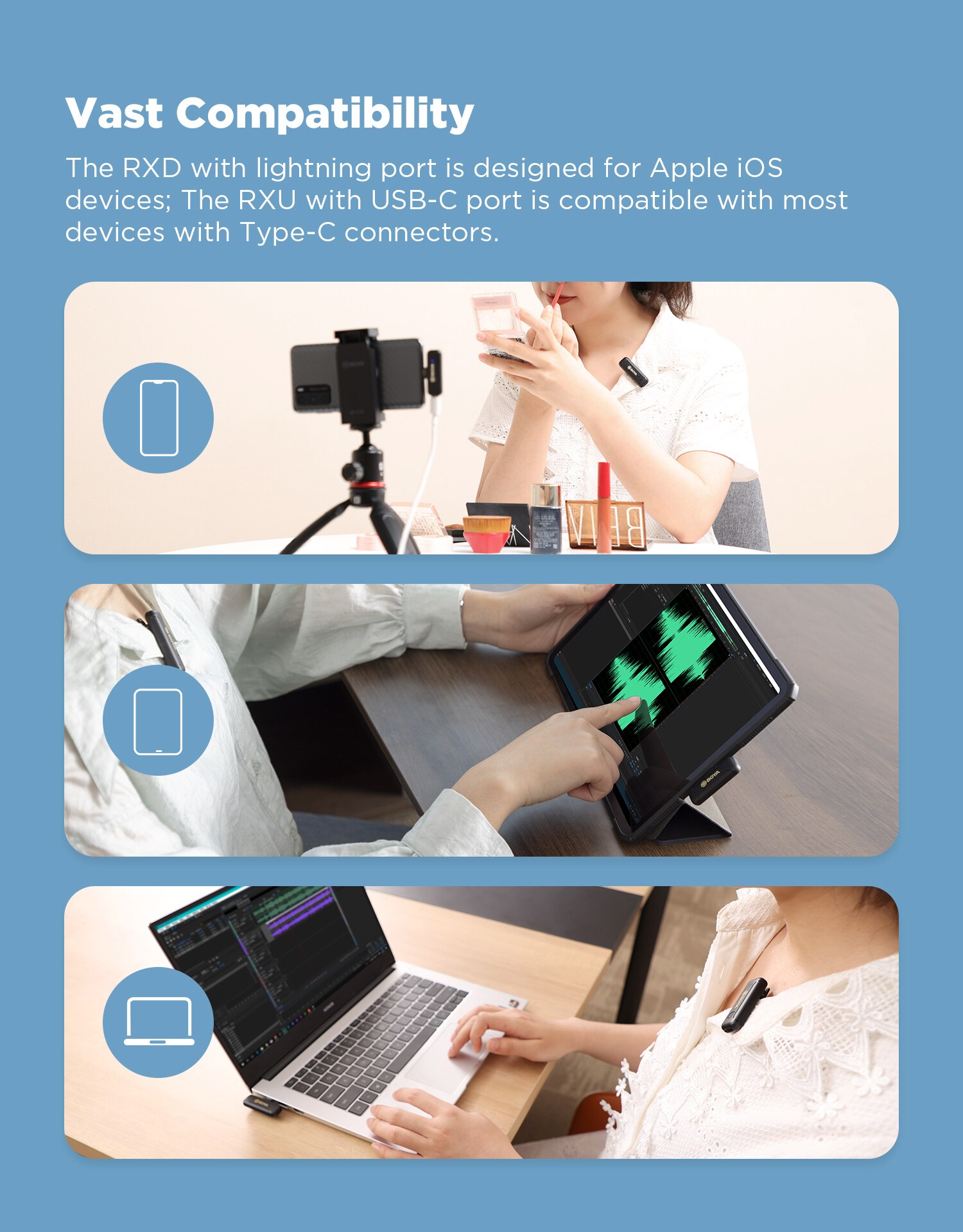 BOYA BY-WM3T2 U1/D1 Wireless lavalier Lapel Recording Microphone Type-C iphone for Mobile Phone/Tablet/Laptop Live Streams Vlog