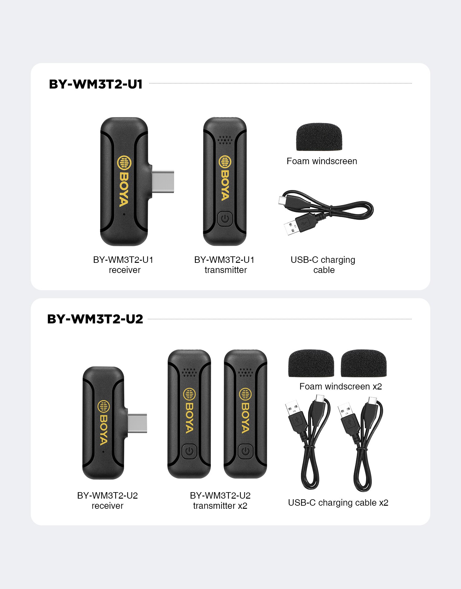 BOYA BY-WM3T2 U1/D1 Wireless lavalier Lapel Recording Microphone Type-C iphone for Mobile Phone/Tablet/Laptop Live Streams Vlog