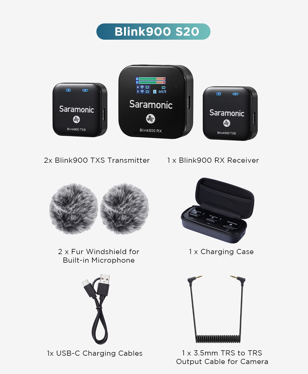 Saramonic Blink900 S 2.4GHz Dual-Channel Condenser Wireless Lavalier Microphone for Smartphone DSLR Camera Recorder Youtube Vlog