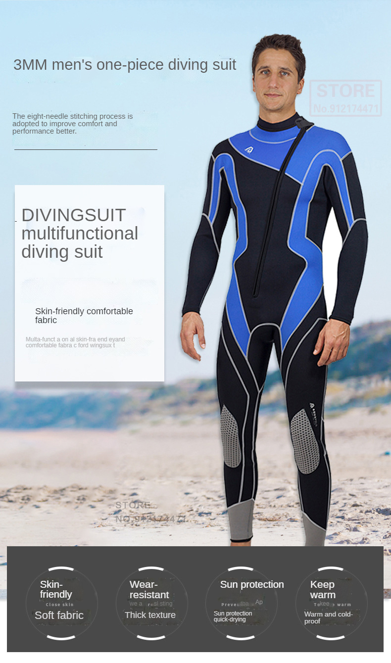 3MM Neoprene Wetsuit Men Surf Swimming Suit Kayak Jet Ski Surfing Spearfishing Scuba Diving Suit Water Sports Snorkeling Wetsuit