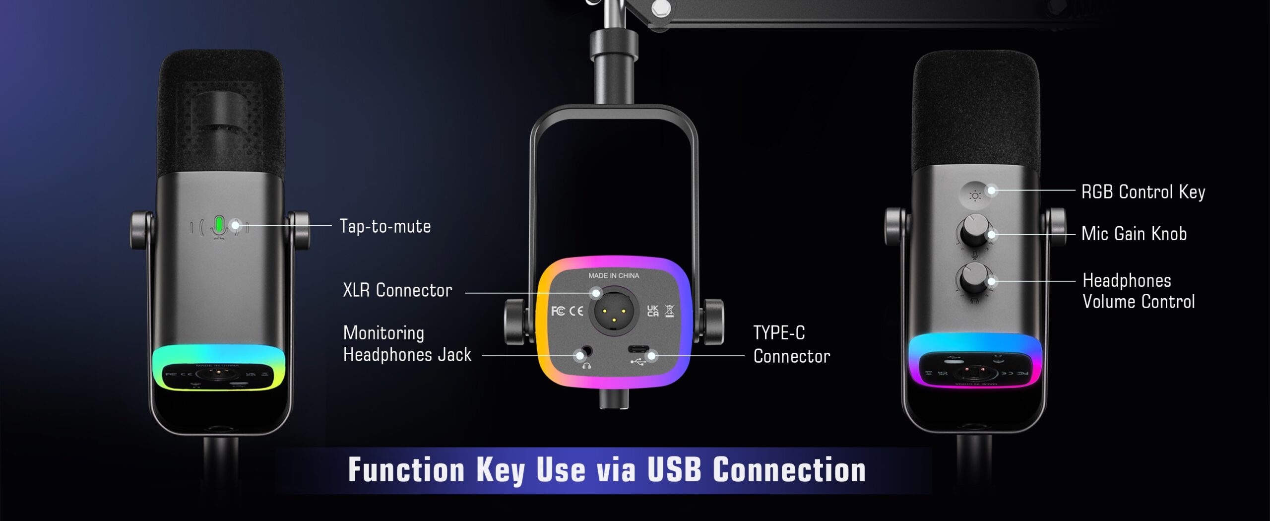 FIFINE XLR/USB Gaming Microphone Kit with Headphone Jack/Mute/RGB /Arm Stand,Dynamic Mic Set for PC PS5/4 Mixer AmpliGame AM8T