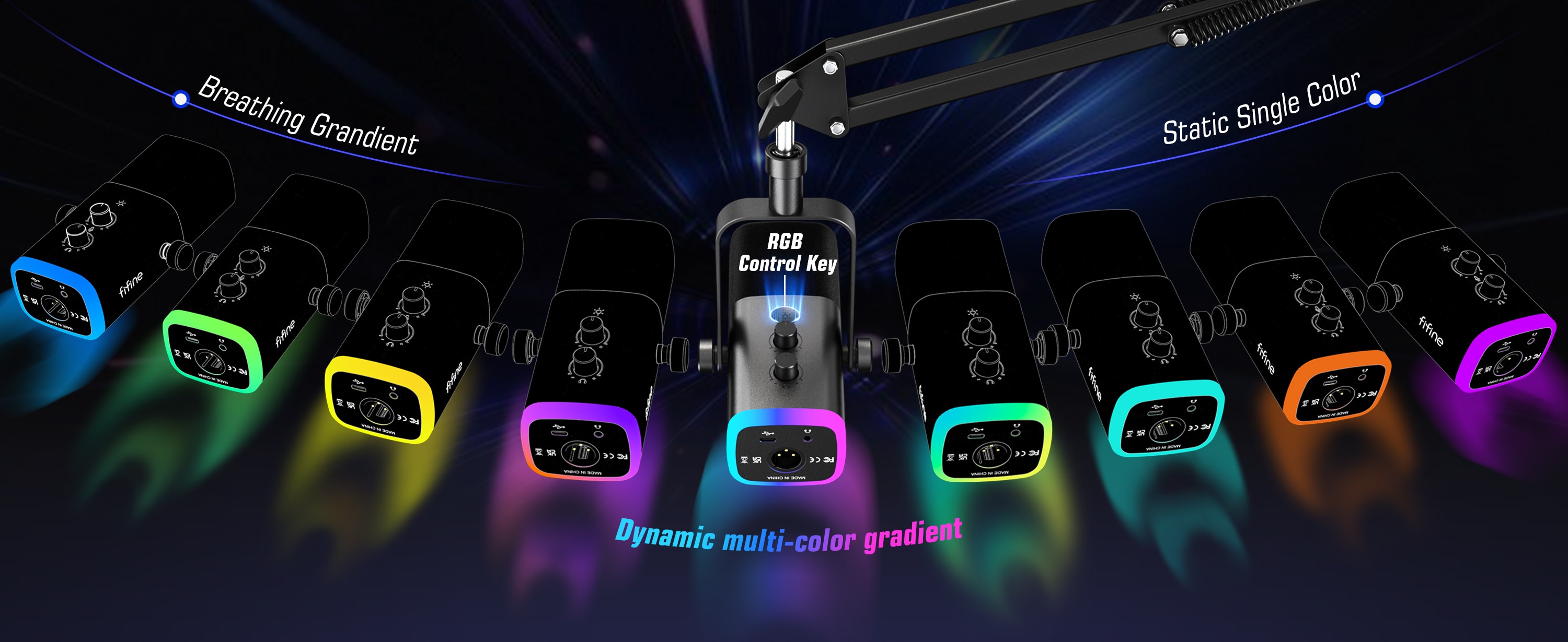 FIFINE XLR/USB Gaming Microphone Kit with Headphone Jack/Mute/RGB /Arm Stand,Dynamic Mic Set for PC PS5/4 Mixer AmpliGame AM8T