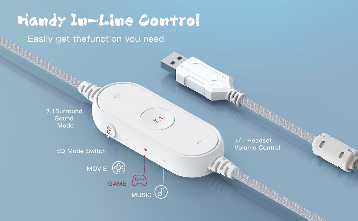 FIFINE RGB Gaming Headset with 7.1 Surround Sound/3-EQ/MIC,Over-ear Headphone with In-line Control for PC PS4 PS5 Ampligame-H6W