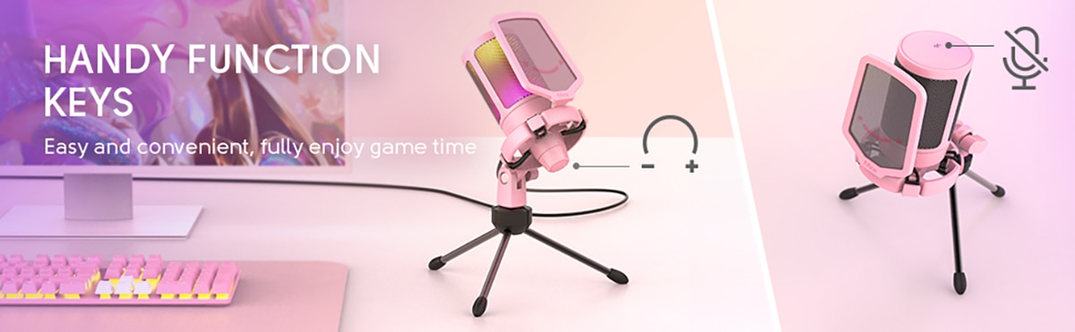 FIFINE USB Gaming PC Microphone for Streaming Podcasts,AmpliGame RGB Computer Condenser Desktop Mic for studio/Video-Pink