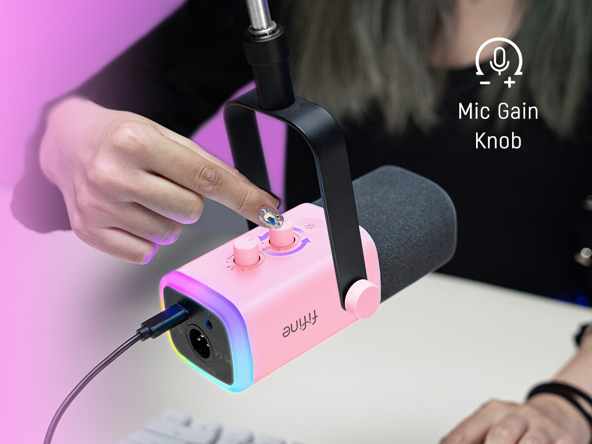 FIFINE USB/XLR Dynamic Microphone with RGB Control/Headphone Jack/Mute,MIC for PC Gaming YouTube Live-Streaming AmpliGame-AM8P
