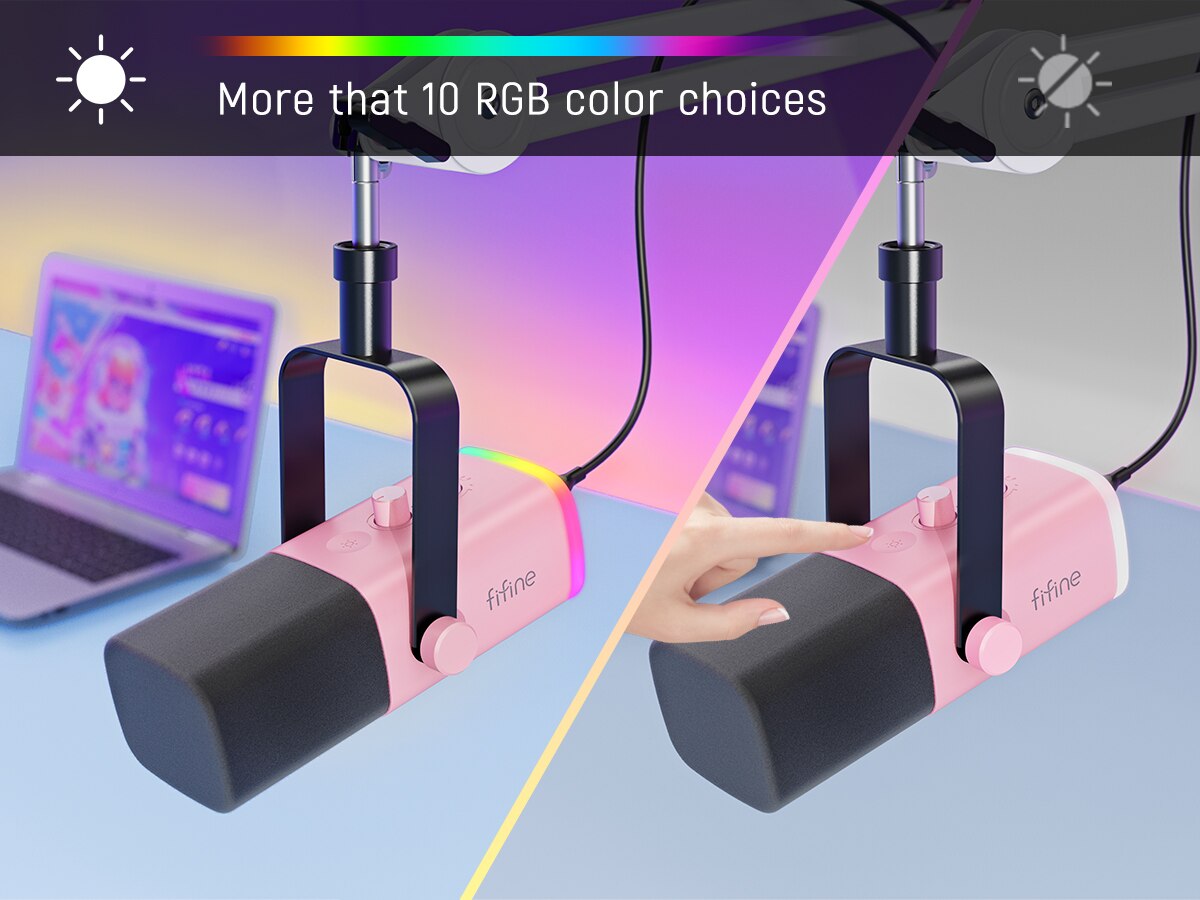 FIFINE USB/XLR Dynamic Microphone with RGB Control/Headphone Jack/Mute,MIC for PC Gaming YouTube Live-Streaming AmpliGame-AM8P