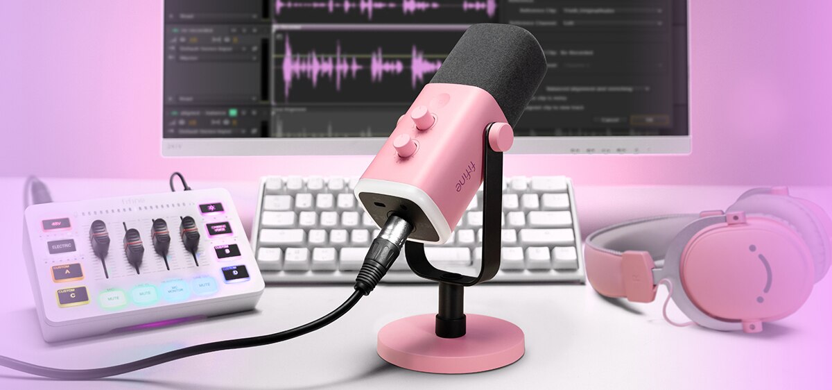 FIFINE USB/XLR Dynamic Microphone with RGB Control/Headphone Jack/Mute,MIC for PC Gaming YouTube Live-Streaming AmpliGame-AM8P