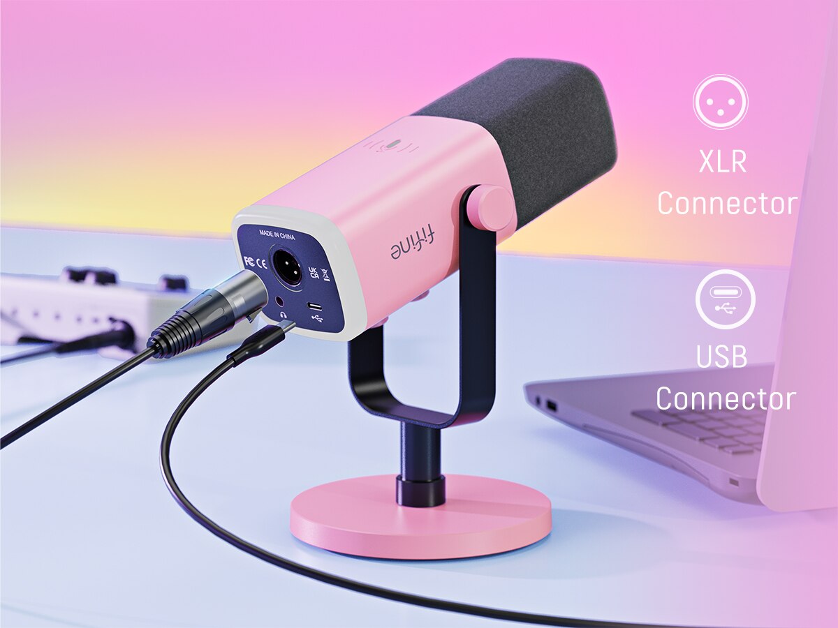 FIFINE USB/XLR Dynamic Microphone with RGB Control/Headphone Jack/Mute,MIC for PC Gaming YouTube Live-Streaming AmpliGame-AM8P